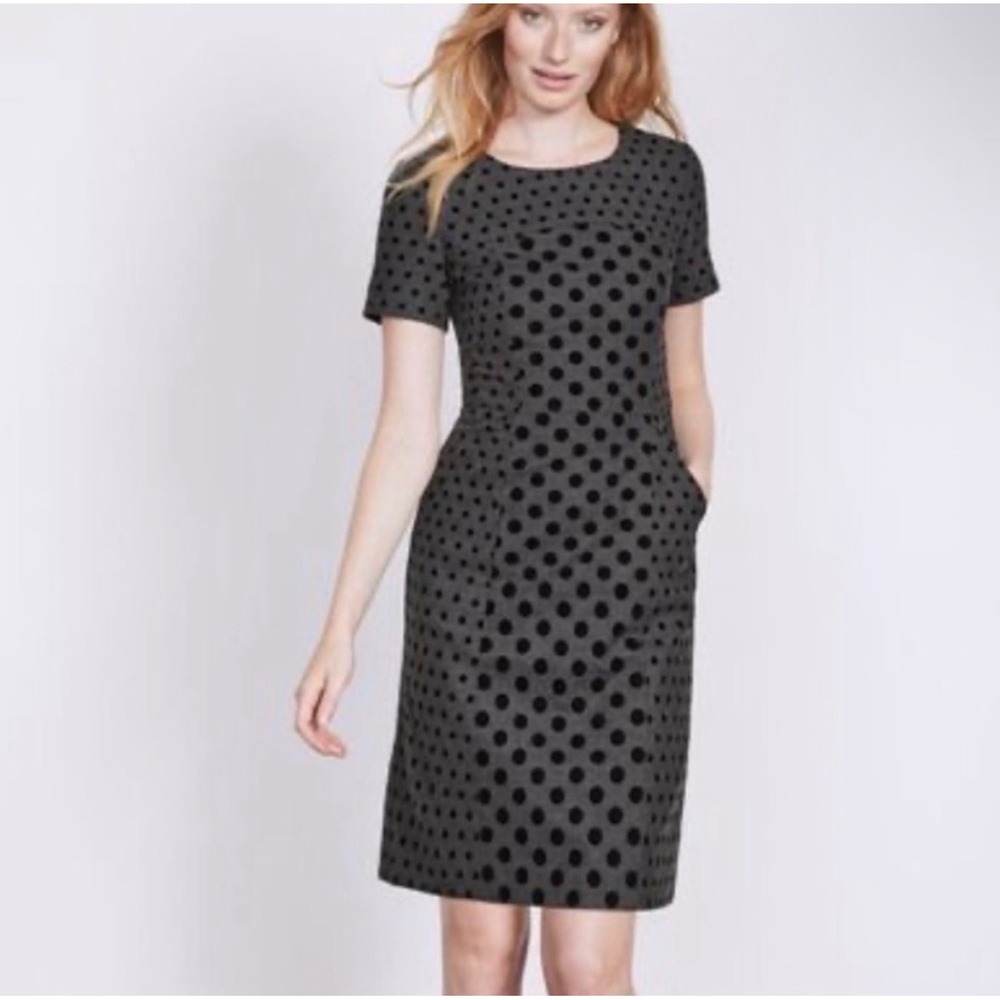 Boden Grey‎ Wool Blend Velvet Polka Dot Sheath Dress Pockets US 6R